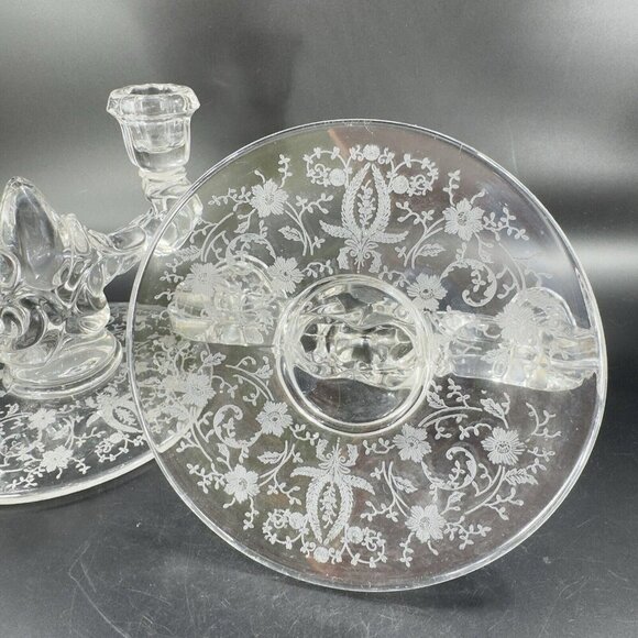 New Martinsville Prelude Double Candle Holder Clear Fostoria Manganese 365nm UV - Picture 8 of 15